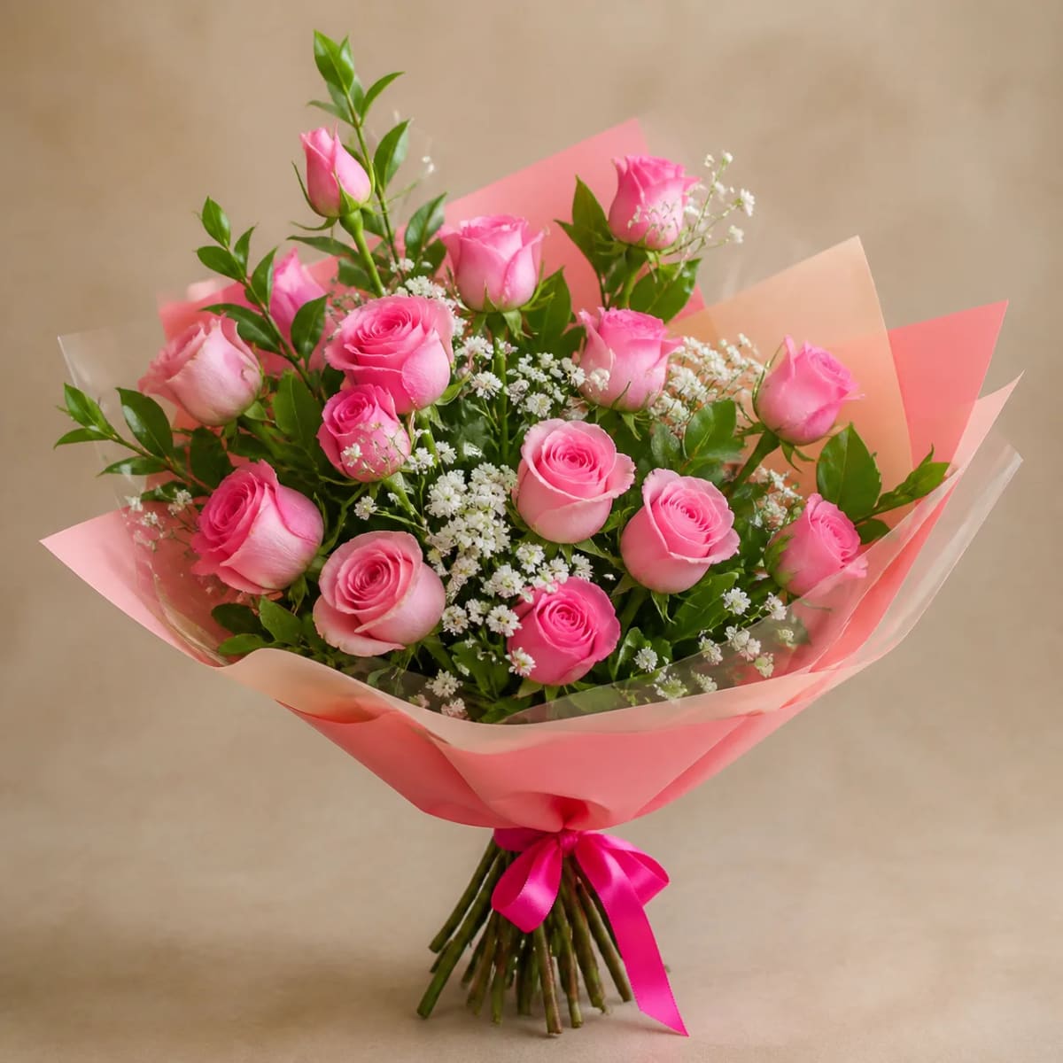 Buquê de 15 Rosas Cor de Rosa