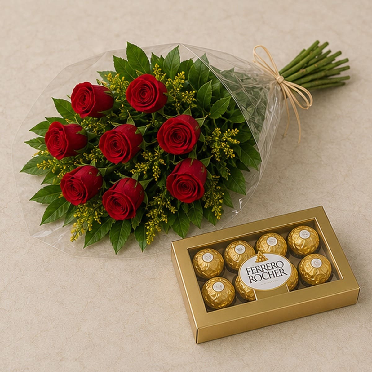 Buquê de 12 Rosas Vermelhas com Chocolate