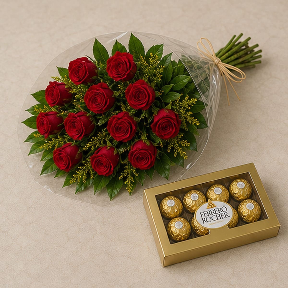 Buquê de 15 Rosas Vermelhas com Chocolate