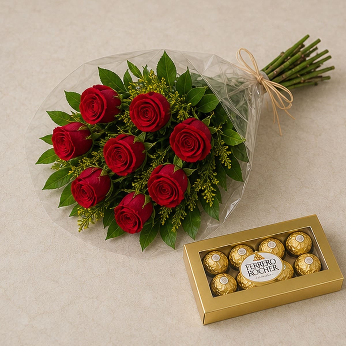 Buquê de 9 Rosas Vermelhas com Chocolate