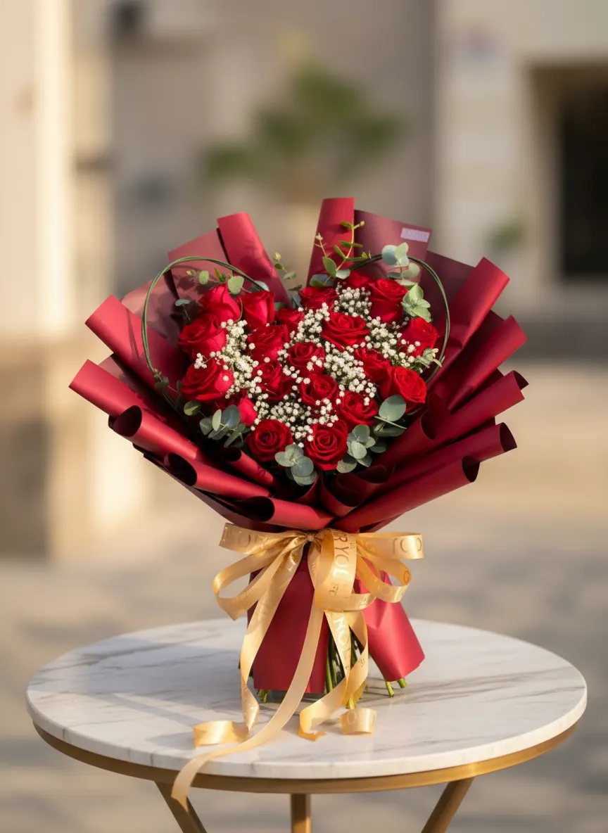 Buquê Heart - Rosas Importadas + Gypsophila